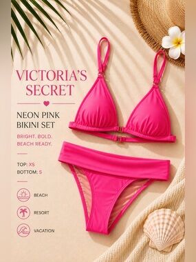 Victoria’s Secret Neon Pink Bikini Set Triangle Top XS Bottom Small